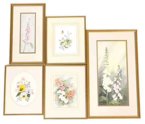 Lin Collier (British late 20thC). Floral studies, including foxgloves, violets, and primroses,...