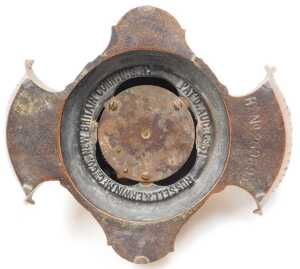 A late 19thC cast copper and brass hotel desk bell and match strike, stamped to underside Russel... - 3
