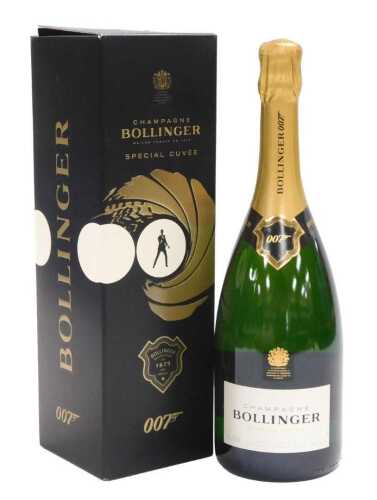 A bottle of Bollinger champagne Special Cuvee, James Bond 007, boxed.