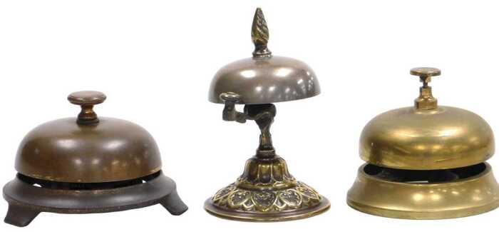An American brass and cast iron hotel desk bell, stamped to reverse for Russell and Erwin New...