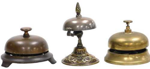 An American brass and cast iron hotel desk bell, stamped to reverse for Russell and Erwin New...