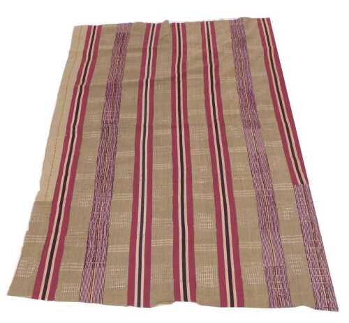 An Aso Oke woven cloth, from the Yoruba people of Nigeria, with woven silk and cotton strips,...