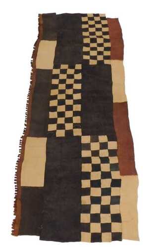 A Kuba Raffia textile cloth, from the Democratic Republic of Congo, pieced, patched and applique,...