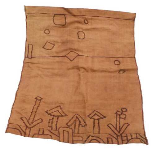 A Ngeende Tribe antique ceremonial mapel panel, from the Congo in Zaire, the dark red cloth with...