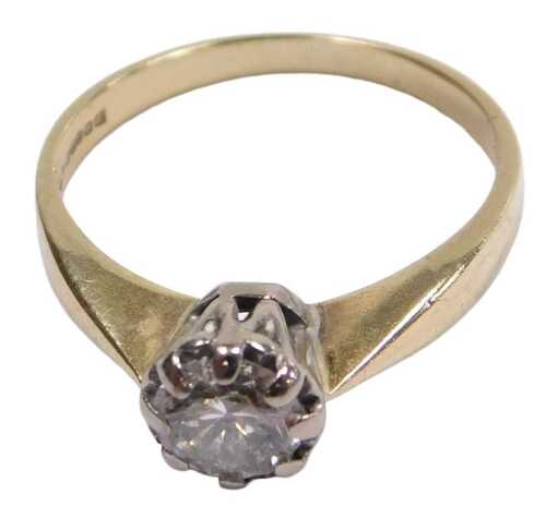 An 18ct gold and diamond solitaire ring, high claw set, approx 0.5ct, size K&frac12;, 3.1g.