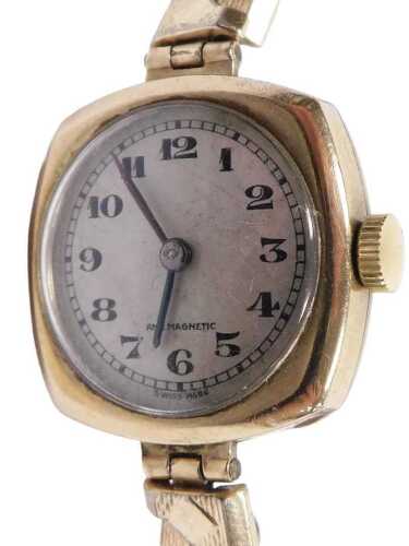 A Hefik Watch Company lady's 9ct gold cased wristwatch, circular silvered dial bearing Arabic...