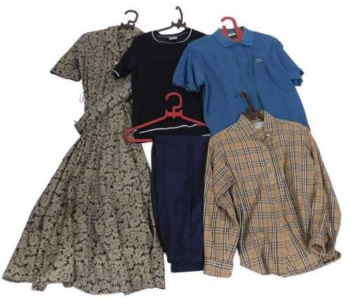 A Marion Donaldson cream and black floral dress for Liberty, with a belt, size 12, together with...