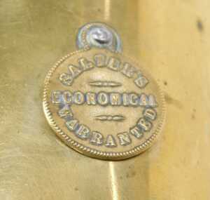 A 19thC brass Salter's Economical spitjack, with key, suspension rack, etc., 31cm long. - 2