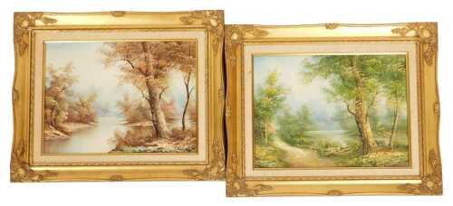 I Catieri (Italian late 20thC). Autumn and spring river landscapes, oil on canvas, signed,...
