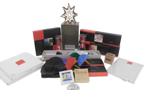 Nine Fensted mobiles, two Mulle design wooden Christmas elves, a Georg Jensen Christmas tree...