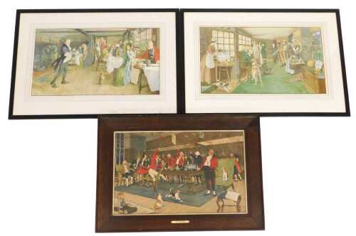After Cecil Aldin. 'The Hunt Supper ', coloured lithograph, 37.5cm x 60cm, and two further...