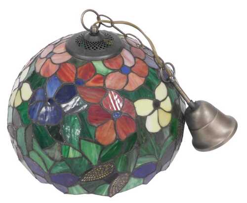 A Tiffany style pendant ceiling light, decorated with flowers, and butterflies, 40cm wide.