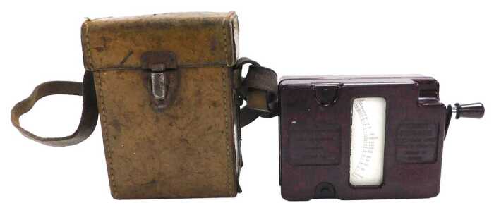 An Evershed and Vignoles of London Megger 500-volt meter, in a brown Bakelite case, with a...