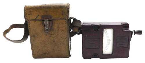 An Evershed and Vignoles of London Megger 500-volt meter, in a brown Bakelite case, with a...