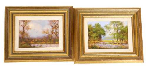 James Wright (British b1935). Stormy Weather, Bluebell Woods, pair of oils on board, signed,...