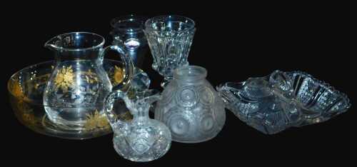 19thC and later glassware, including an Art Nouveau William Powell style vase, with amethyst...