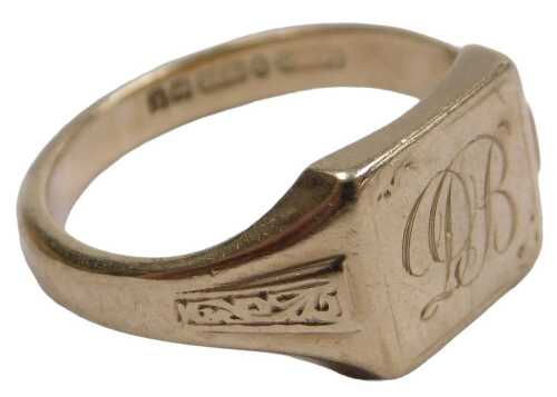 A 9ct gold signet ring, the rectangular table monogram engraved, size U, 7.3g.