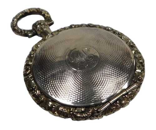 A Victorian photo locket, of circular fob watch form, with engine turned decoration, central...