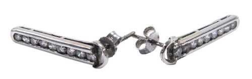 A pair of diamond drop earrings, each earring set with nine brilliant cut diamonds, in a...
