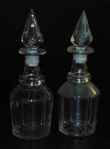 A near pair of George III triple ring neck decanters and stoppers, 27cm high, and two near pairs... - 4