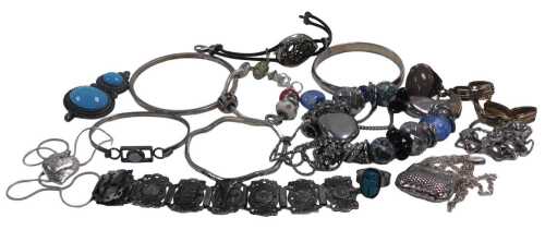 Assorted costume jewellery, including a handbag pendant on chain, Parisian sights bracelet, a...