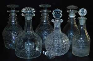 A quantity of cut glass, to include a pair of decanters and stoppers, a water jug with silver... - 2