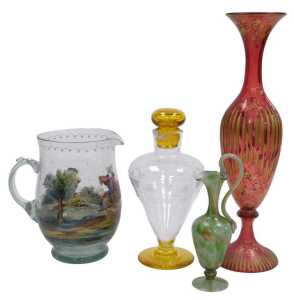 A late 19thC Bohemian style ruby tinted baluster shaped vase, with gilt incised decoration, 39cm...