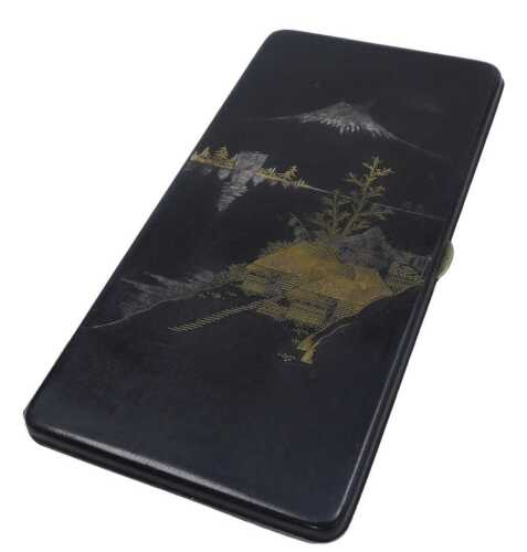 An early 20thC Japanese damascene ware cigarette case, manufactured by M Takenaka, decorated...