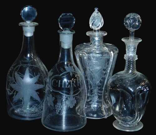 A late 19th/early 20thC Continental engraved glass decanter and stopper, 27cm high, a decanter...