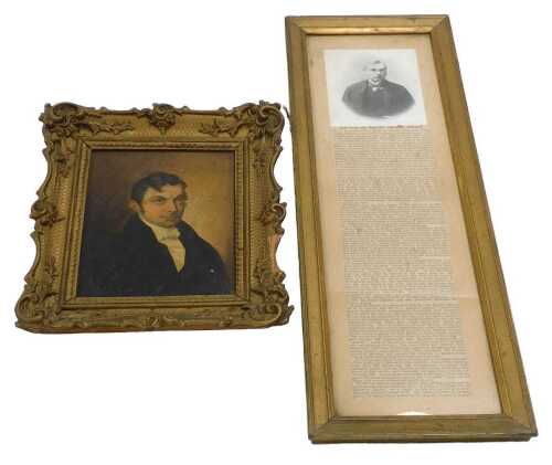 English School (early 19thC). Half length portrait of a gentleman, oil on board, 14.5cm x 11.5cm,...