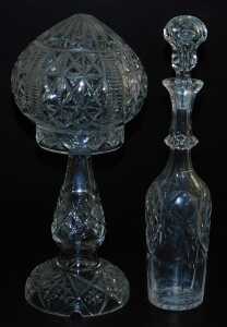 Five 19thC and later decanters and stoppers, and a cut glass table lamp, lacking fittings, 38cm... - 2