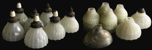 Assorted early 20thC opalescent glass ceiling lights, of fluted form, various sizes. (a quantity)