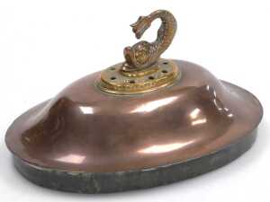 A Regency copper and brass samovar, the domed lid decorated with a dolphin flanked by scrolling... - 2