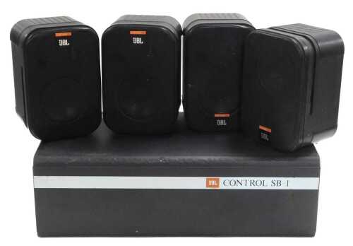 A JBL Control SB1 compact passive subwoofer sub-bass unit, together with four JBL Control 1...