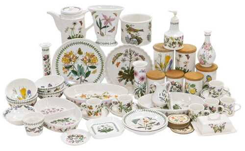 A group of Portmeirion Botanic Garden pottery, including storage jars with wooden covers, a...