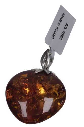 A silver and baltic amber strawberry shaped pendant.