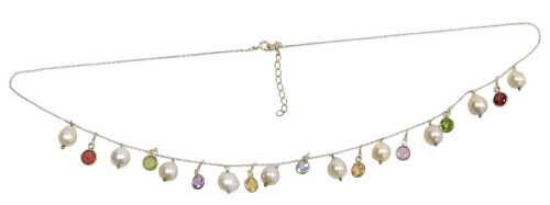 A freshwater pearl necklace, interspersed with semi precious stones, comprising garnets,...