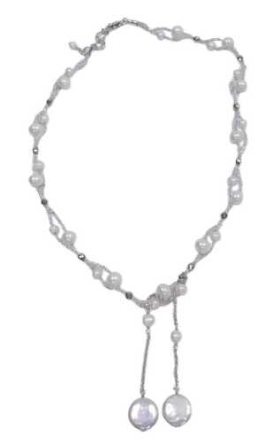 A cultured pearl necklace, interspersed with faceted cut steel balls, and with mother of pearl...
