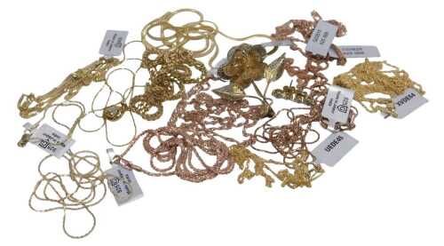 Six gold plate on silver neck chains, together with four rose gold on silver neck chains, a...