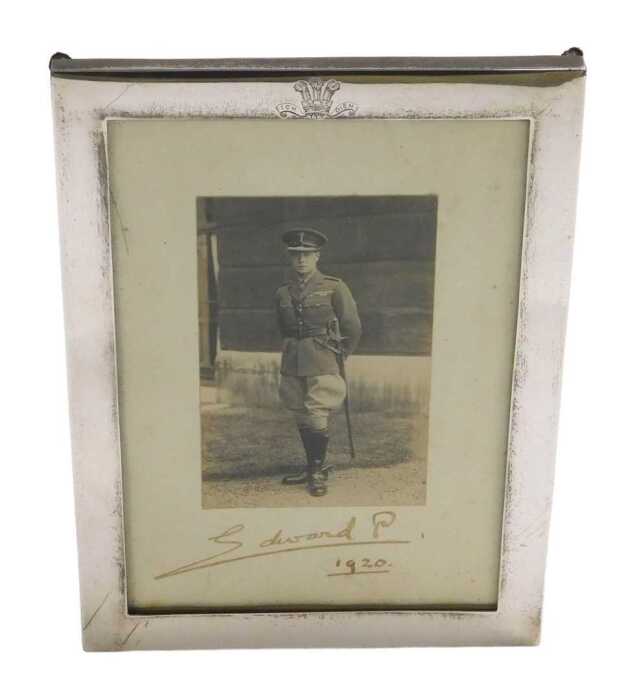 A signed photograph of Edward Prince of Wales, later King Edward VIII, dated 1920, in a silver...