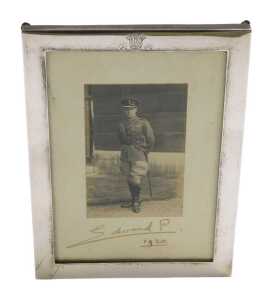 A signed photograph of Edward Prince of Wales, later King Edward VIII, dated 1920, in a silver...