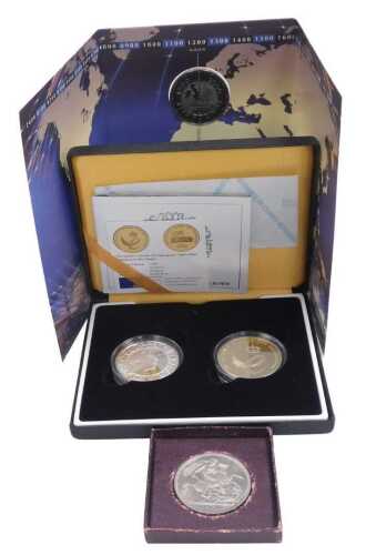 A Royal Mint 50th Coronation Jubilee silver proof crown 2003, together with a Queen's Award for...