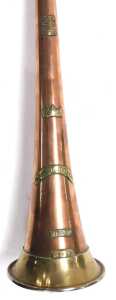 A brass and copper coaching horn, applied with the coat of arms of the city of London, a... - 3