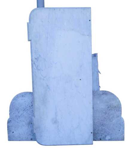 Three white marble washed stand or console table tops, 122cm x 107cm x 74cm wide.