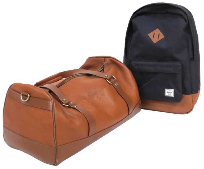 A small leather bag or overnight bag, stamped Hammond and Co by Patrick Grant, and a rucksack...