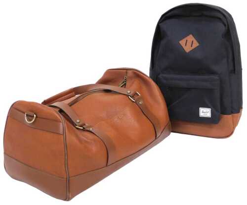 A small leather bag or overnight bag, stamped Hammond and Co by Patrick Grant, and a rucksack...