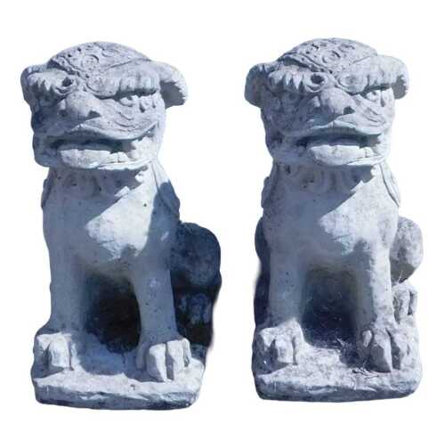 A pair of reconstituted stone ornaments, of Chinese Dogs of Fo, each modelled in seated pose,...