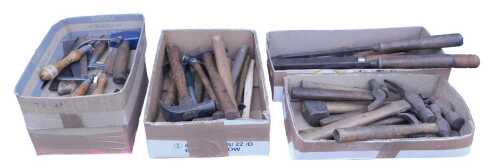 Assorted woodworking tools, including hammers, chisels, gouges, scrapers, pliers, etc. (1 shelf)