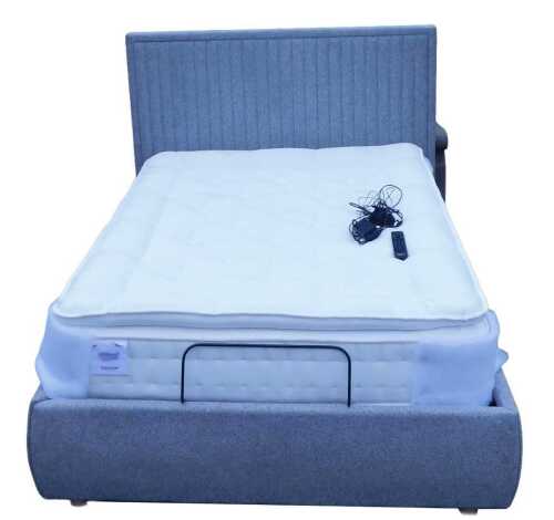 An Ergomotion Smart double bed, with a grey fabric head, foot and sideboards, and a Relyon...