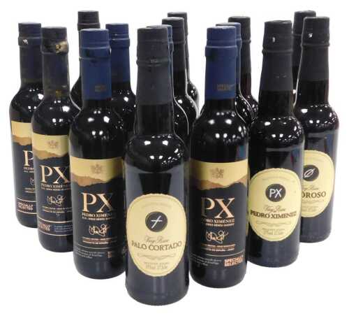 Fifteen small bottles of sherry, various types, to include Pedro Ximenez, all 37.5cl.